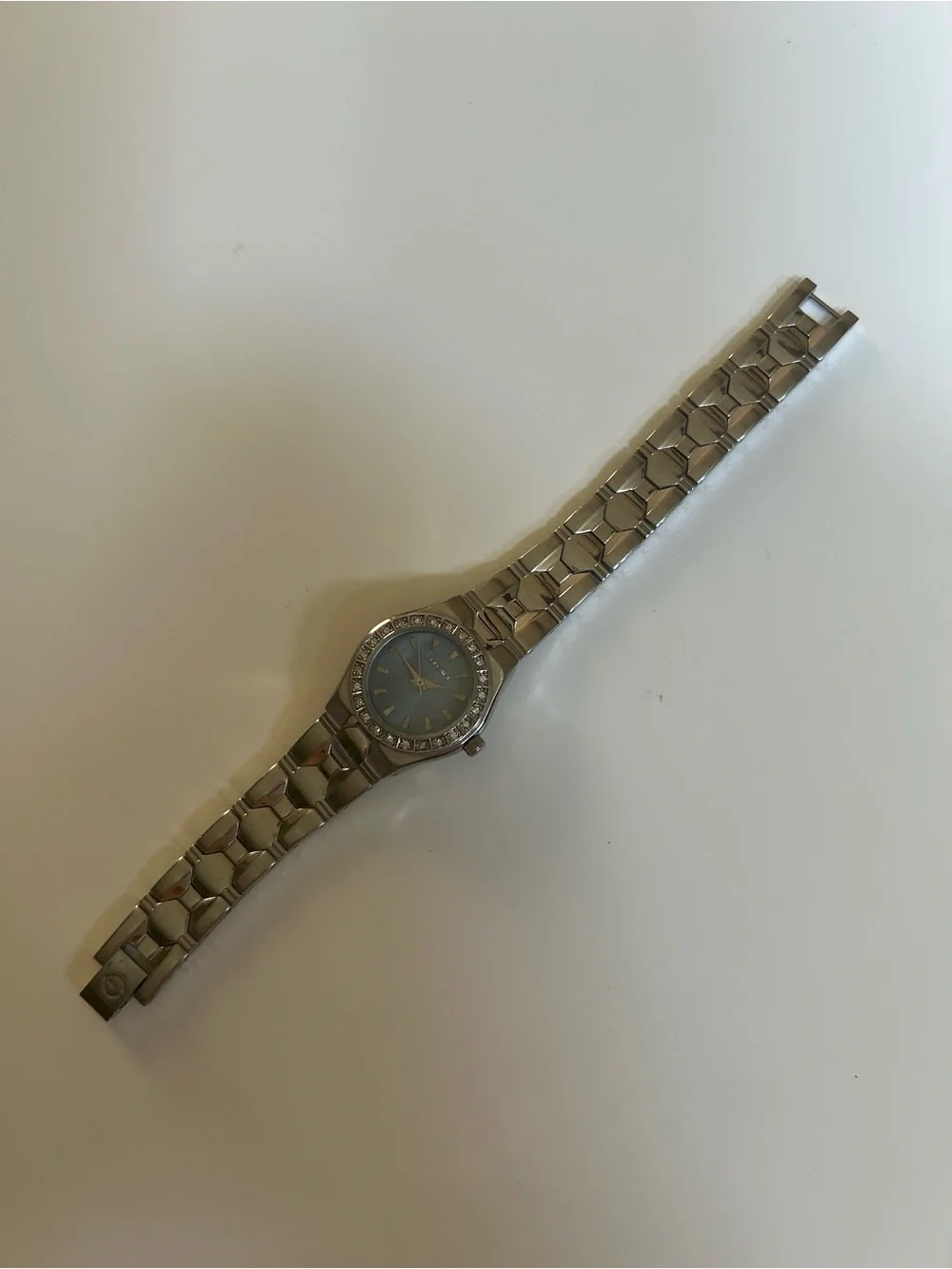 Elgin Stainless Steel Watch with Blue Dial and Crystal Bezel